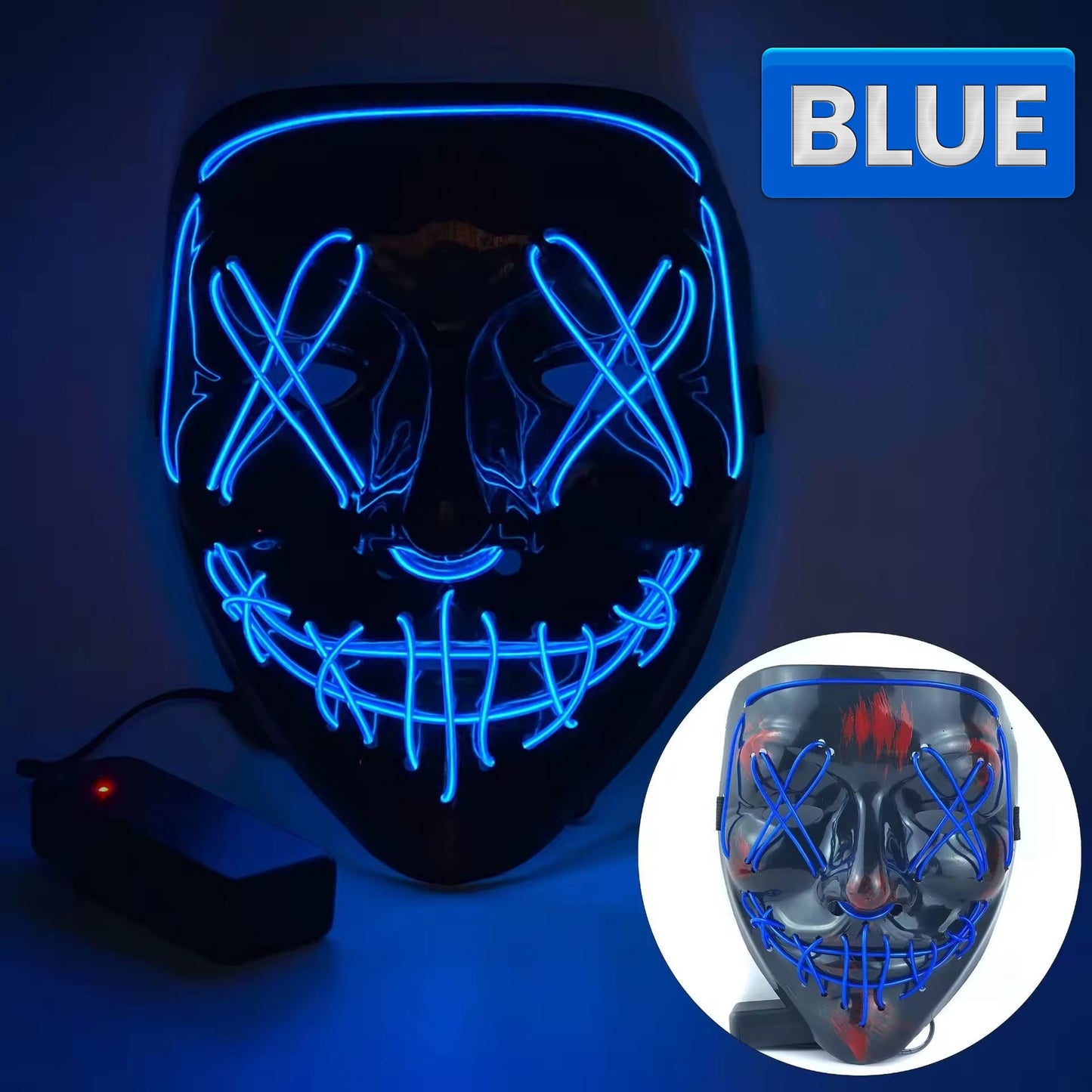 LED Glowing Mask for Halloween - Scary Ghost Face with Bloody Details, V-Shaped Light Effect