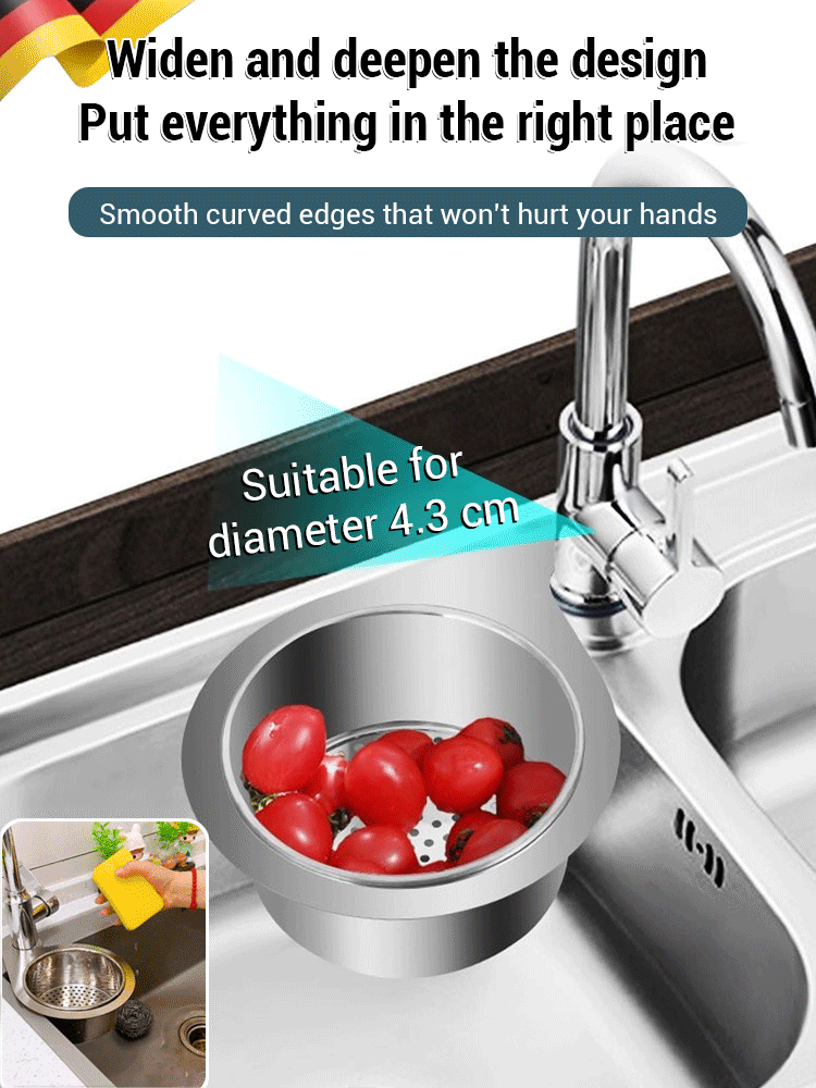 🎁JS-Swan stainless steel drain basket for kitchen sink