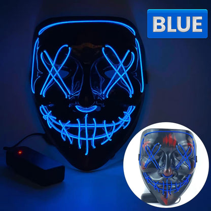 Halloween Glowing Mask, Black V-Shaped Bloody Scary LED Mask, Ghost Face, EL Fluorescent Atmosphere Prop