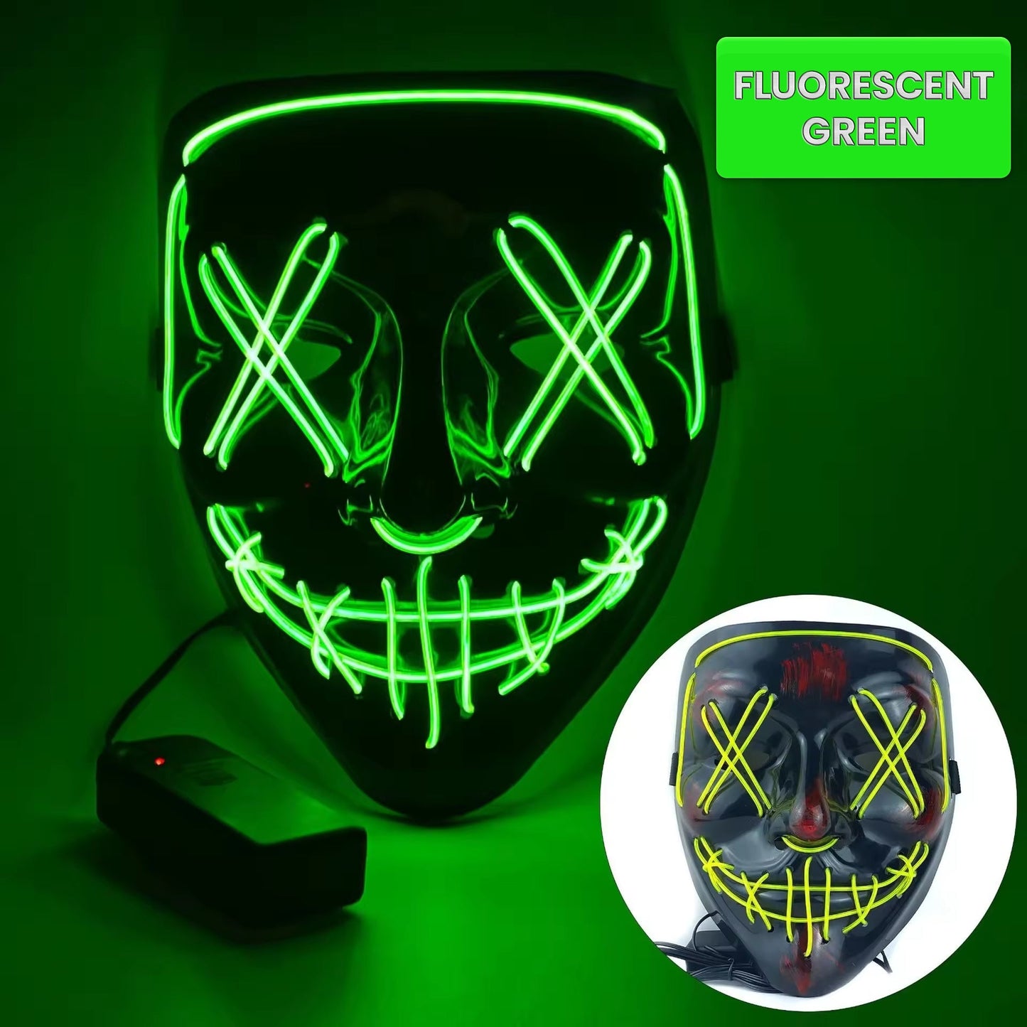 Halloween Glowing Mask, Black V-Shaped Bloody Scary LED Mask, Ghost Face, EL Fluorescent Atmosphere Prop