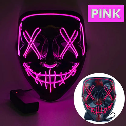 Halloween Glowing Mask, Black V-Shaped Bloody Scary LED Mask, Ghost Face, EL Fluorescent Atmosphere Prop