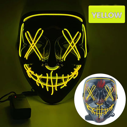 Halloween Glowing Mask, Black V-Shaped Bloody Scary LED Mask, Ghost Face, EL Fluorescent Atmosphere Prop