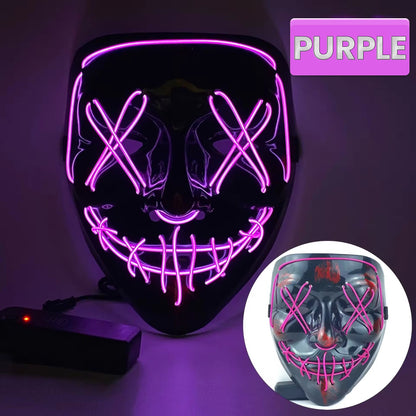 Halloween Glowing Mask, Black V-Shaped Bloody Scary LED Mask, Ghost Face, EL Fluorescent Atmosphere Prop