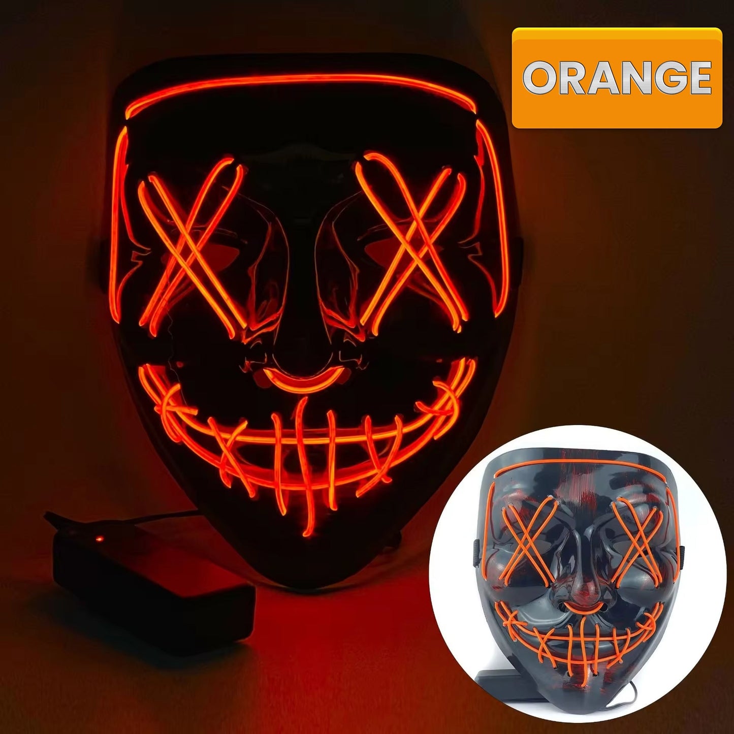 Halloween Glowing Mask, Black V-Shaped Bloody Scary LED Mask, Ghost Face, EL Fluorescent Atmosphere Prop