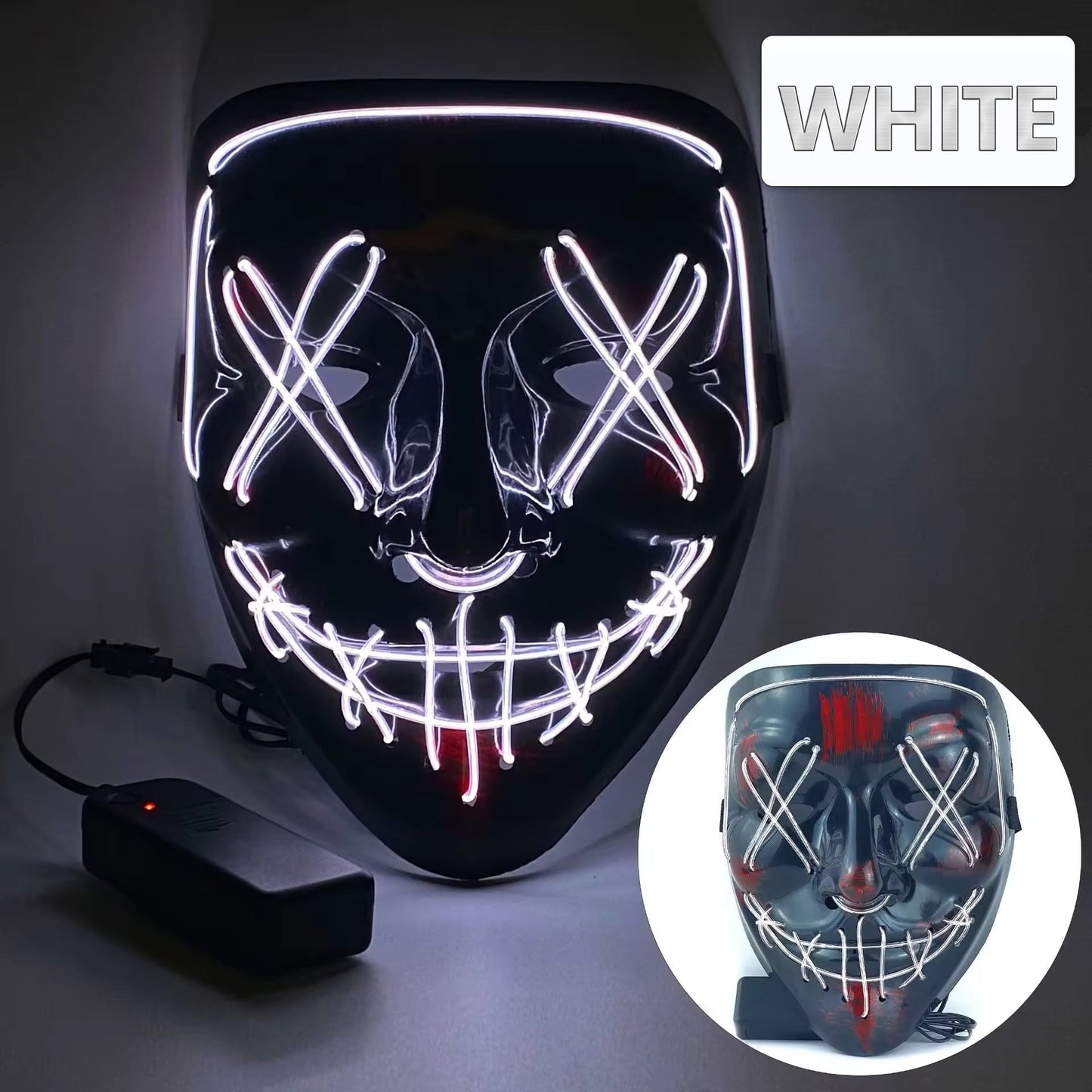 Halloween Glowing Mask, Black V-Shaped Bloody Scary LED Mask, Ghost Face, EL Fluorescent Atmosphere Prop