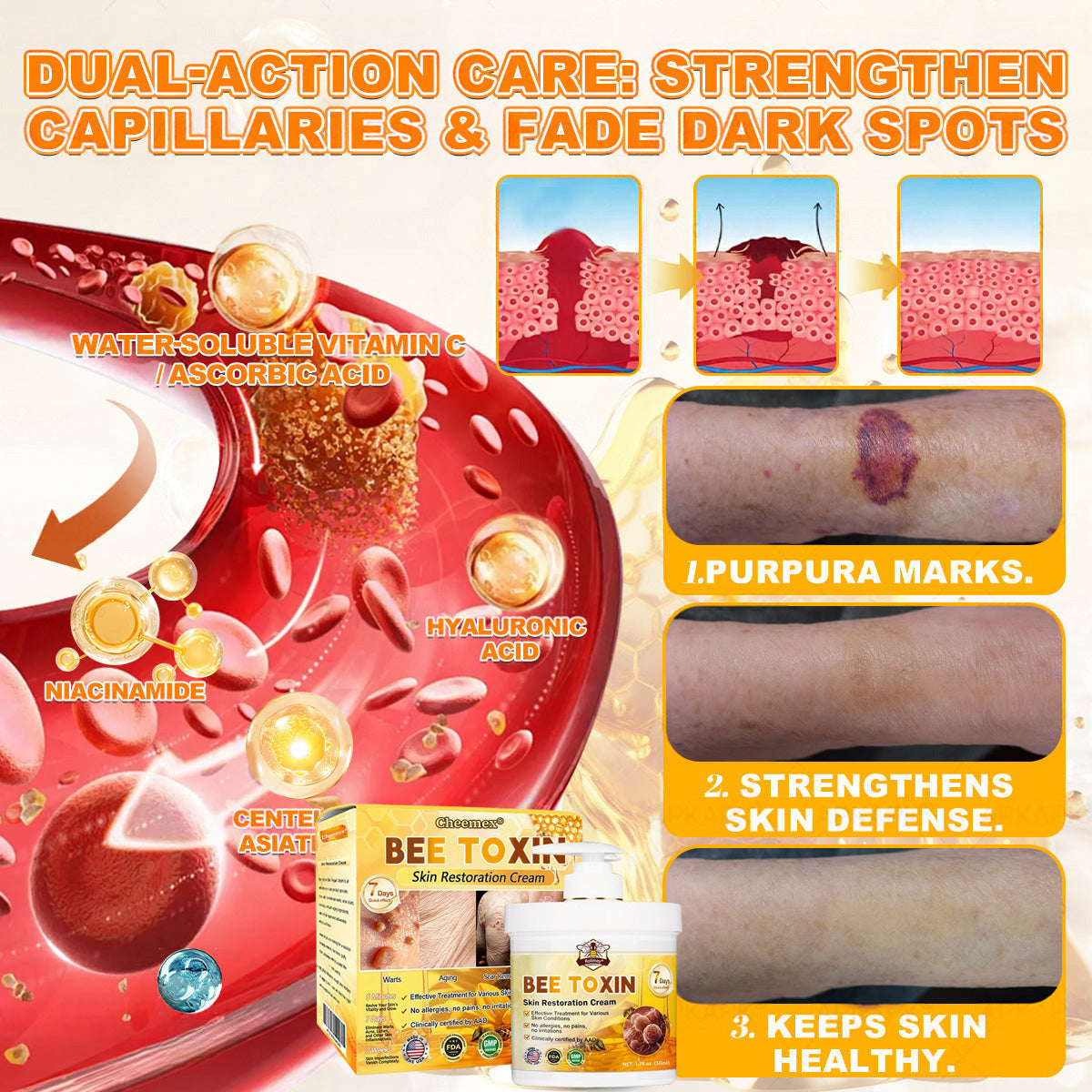 🐝🔥FDA Approved|Cheemex® Bee Venom Skin Restoration Cream (Anti-aging. Hydrating. Skin Repair. Even Tone. Acne and Dark Spot Treatment. Wart and Mole Removal. Psoriasis Relief)