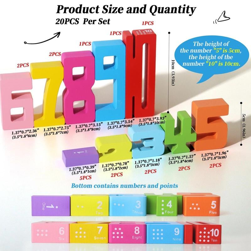 Wooden Number Building Block. Creative Montessori Stacking Toys. Early Educational Toy for Children(1 Box)