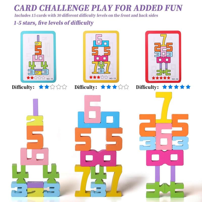 Wooden Number Building Block. Creative Montessori Stacking Toys. Early Educational Toy for Children(1 Box)