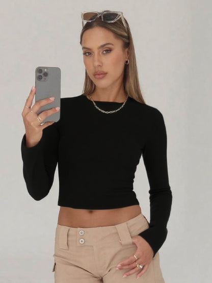 TikTok Viral! Women's Solid Color Ribbed Long Sleeve Top