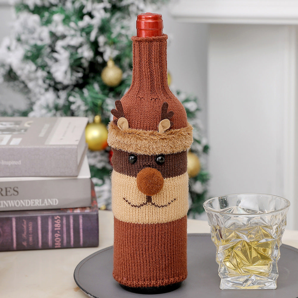 Christmas Santa Wine Bottle Cozy - Knitted Decor for Holiday Parties