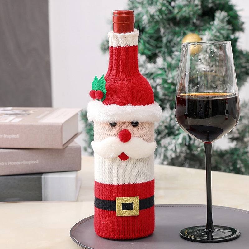 Christmas Santa Wine Bottle Cozy - Knitted Decor for Holiday Parties
