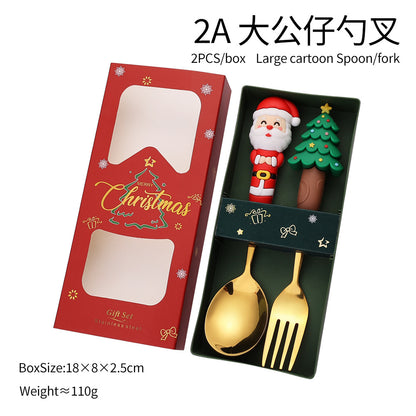 Jolly Holiday Helpers! Christmas Santa & Tree Spork Set in Shiny Gold