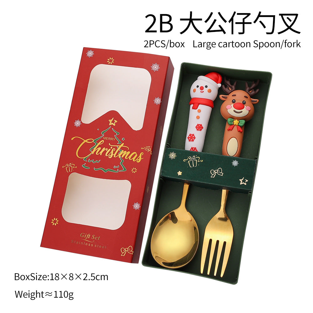 Jolly Holiday Helpers! Christmas Santa & Tree Spork Set in Shiny Gold