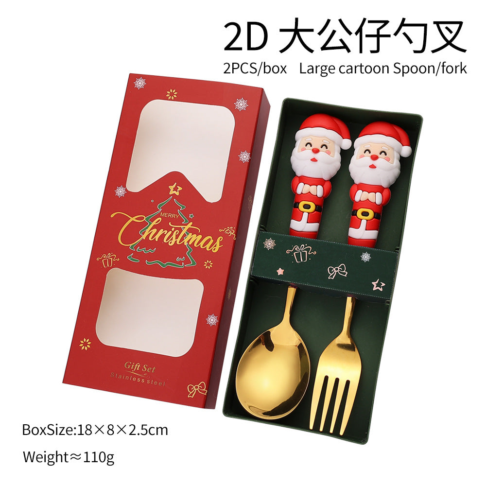 Jolly Holiday Helpers! Christmas Santa & Tree Spork Set in Shiny Gold
