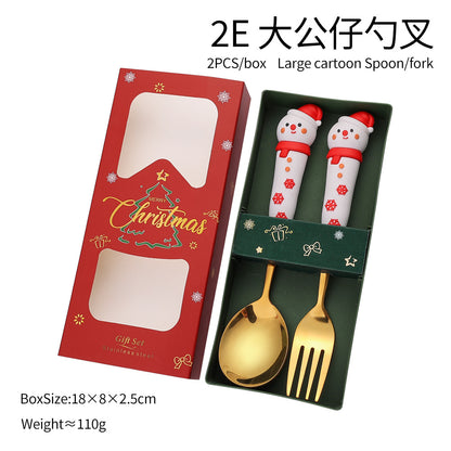 Jolly Holiday Helpers! Christmas Santa & Tree Spork Set in Shiny Gold