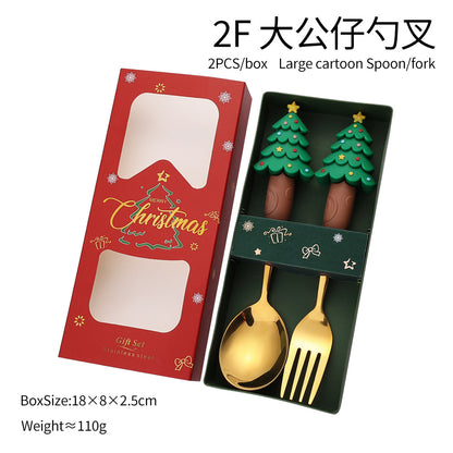 Jolly Holiday Helpers! Christmas Santa & Tree Spork Set in Shiny Gold