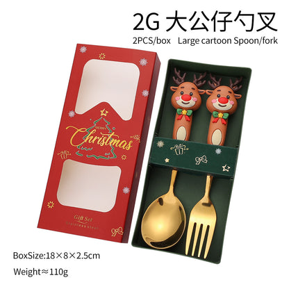 Jolly Holiday Helpers! Christmas Santa & Tree Spork Set in Shiny Gold
