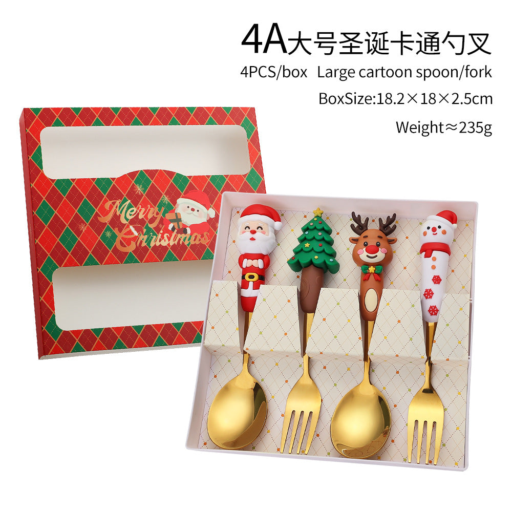 Jolly Holiday Helpers! Christmas Santa & Tree Spork Set in Shiny Gold