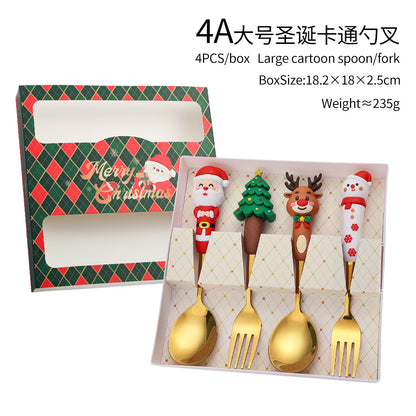 Jolly Holiday Helpers! Christmas Santa & Tree Spork Set in Shiny Gold