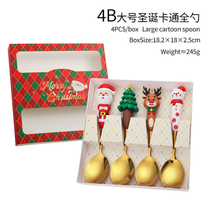 Jolly Holiday Helpers! Christmas Santa & Tree Spork Set in Shiny Gold
