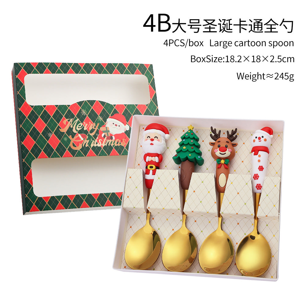 Jolly Holiday Helpers! Christmas Santa & Tree Spork Set in Shiny Gold