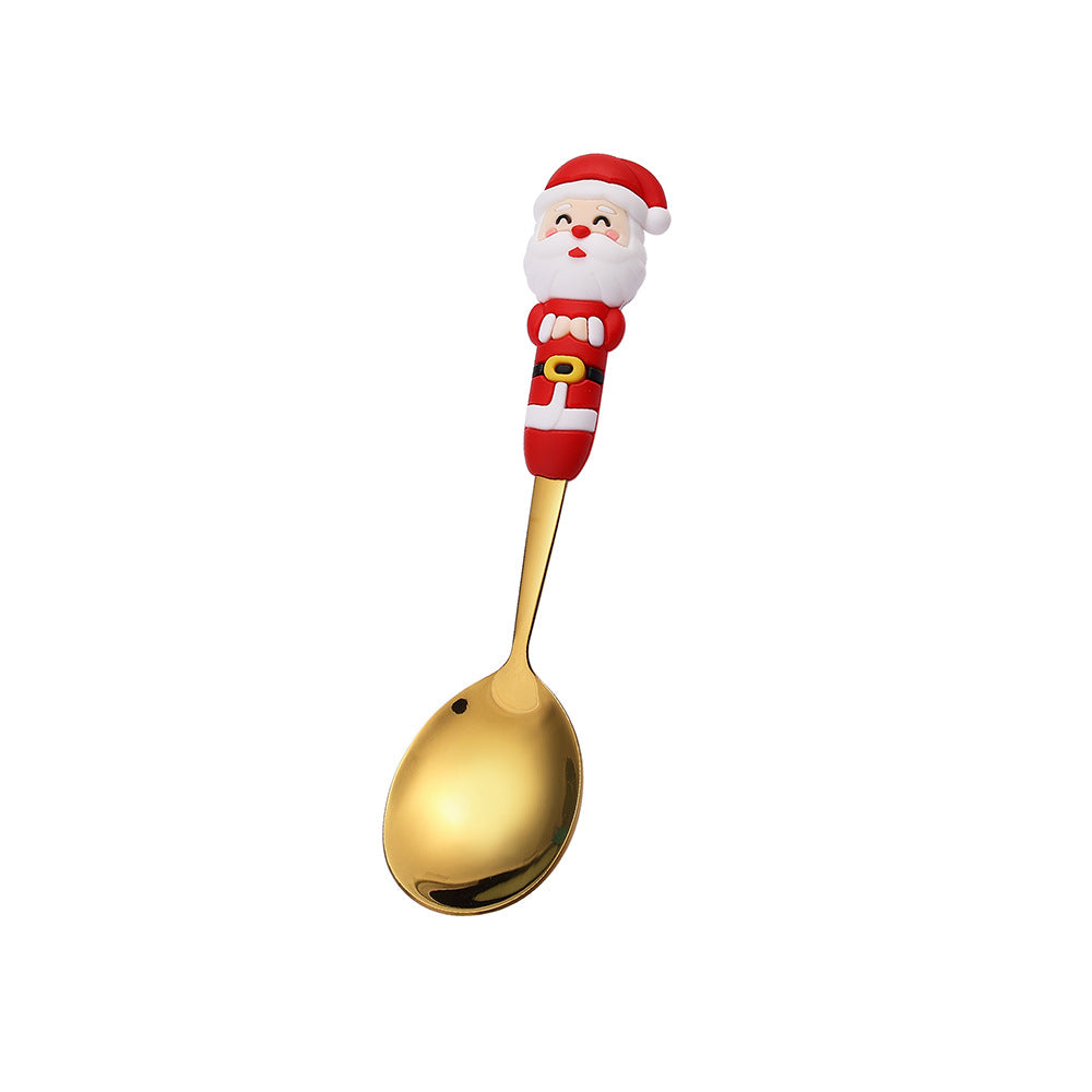 Jolly Holiday Helpers! Christmas Santa & Tree Spork Set in Shiny Gold
