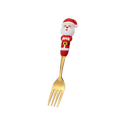 Jolly Holiday Helpers! Christmas Santa & Tree Spork Set in Shiny Gold