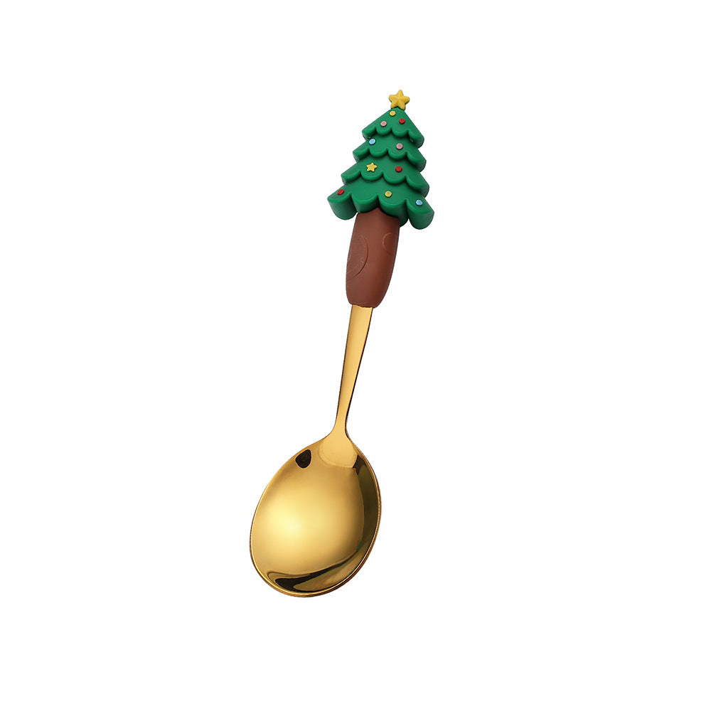 Jolly Holiday Helpers! Christmas Santa & Tree Spork Set in Shiny Gold
