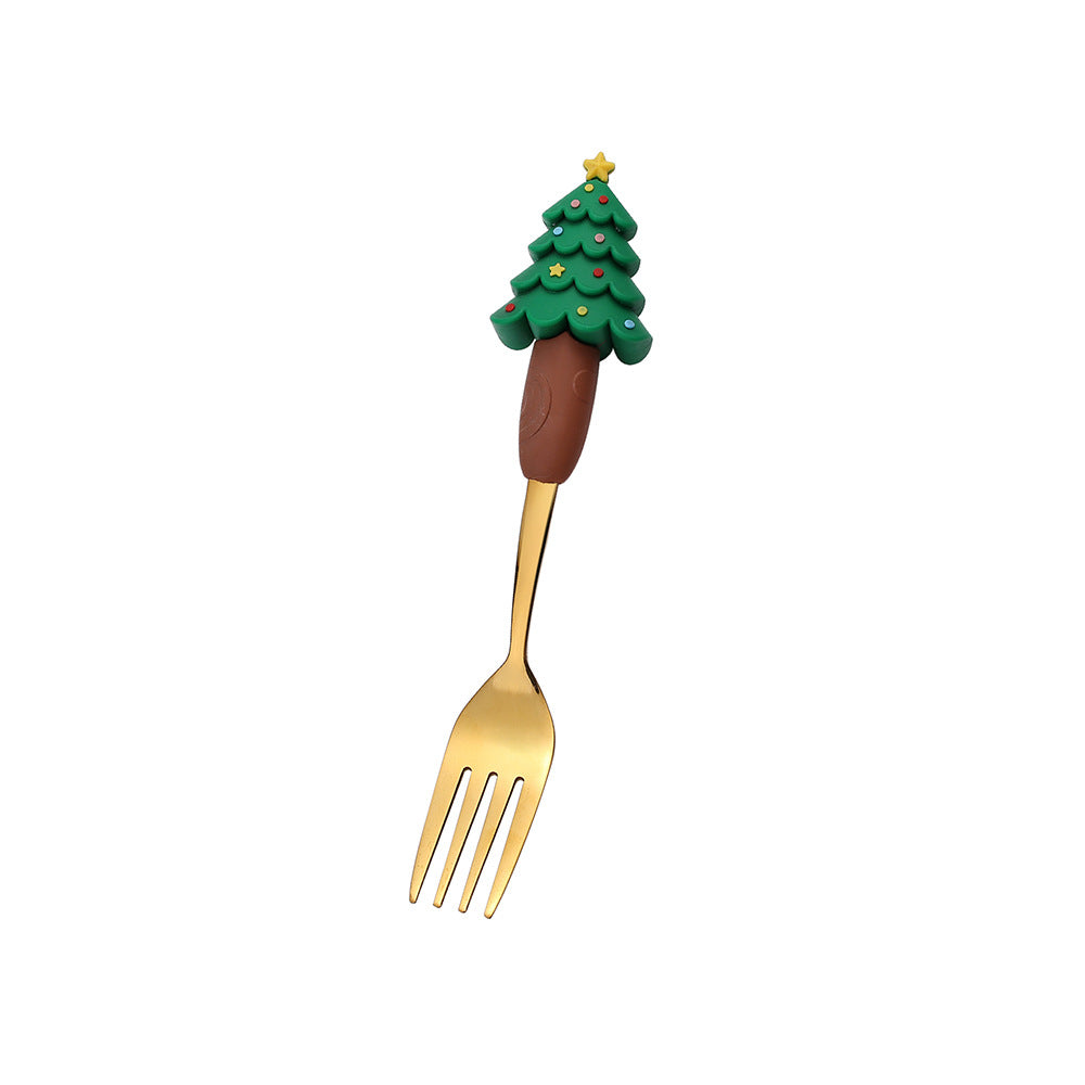 Jolly Holiday Helpers! Christmas Santa & Tree Spork Set in Shiny Gold