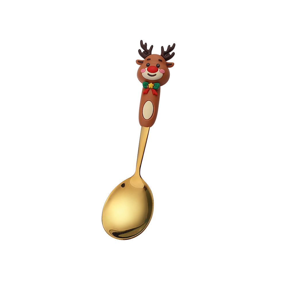 Jolly Holiday Helpers! Christmas Santa & Tree Spork Set in Shiny Gold