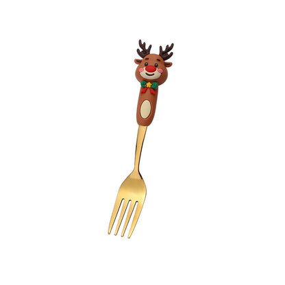 Jolly Holiday Helpers! Christmas Santa & Tree Spork Set in Shiny Gold