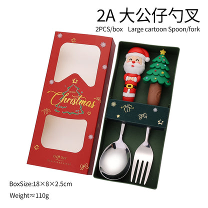 Jolly Holiday Helpers! Christmas Santa & Tree Spork Set in Shiny Gold