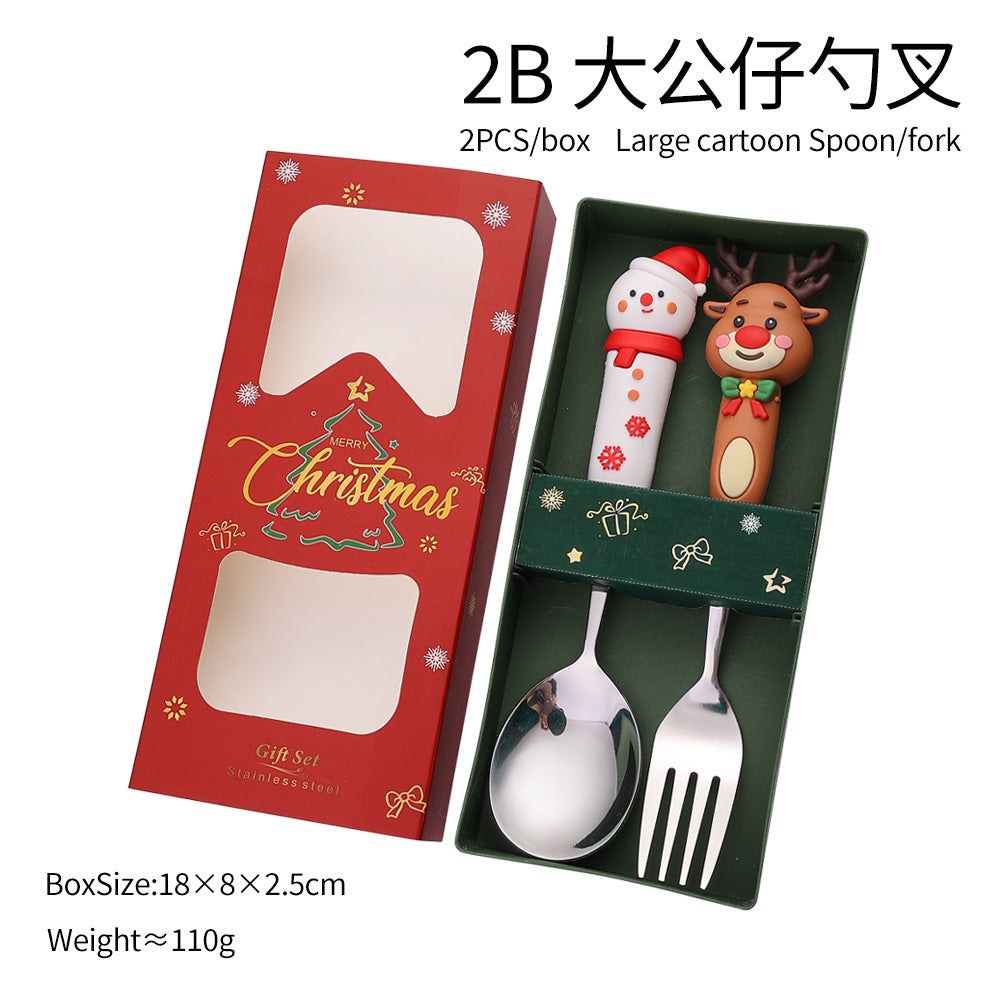 Jolly Holiday Helpers! Christmas Santa & Tree Spork Set in Shiny Gold