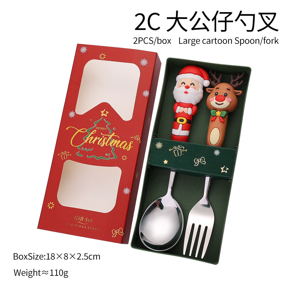 Jolly Holiday Helpers! Christmas Santa & Tree Spork Set in Shiny Gold