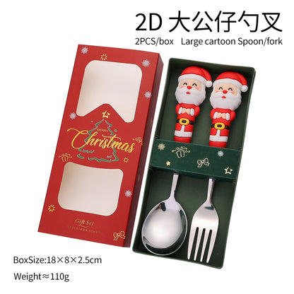 Jolly Holiday Helpers! Christmas Santa & Tree Spork Set in Shiny Gold