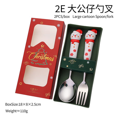Jolly Holiday Helpers! Christmas Santa & Tree Spork Set in Shiny Gold