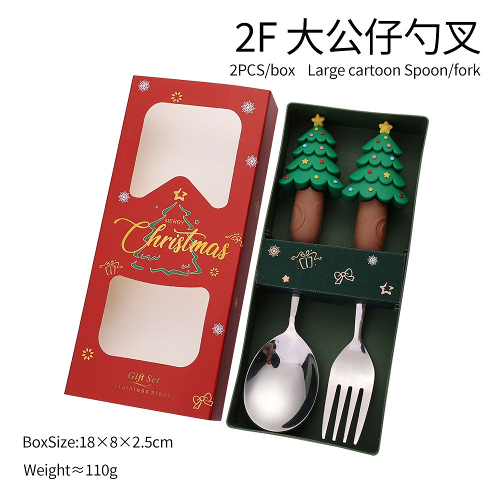 Jolly Holiday Helpers! Christmas Santa & Tree Spork Set in Shiny Gold