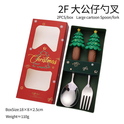 Jolly Holiday Helpers! Christmas Santa & Tree Spork Set in Shiny Gold