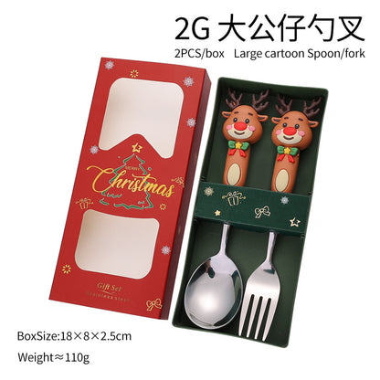 Jolly Holiday Helpers! Christmas Santa & Tree Spork Set in Shiny Gold