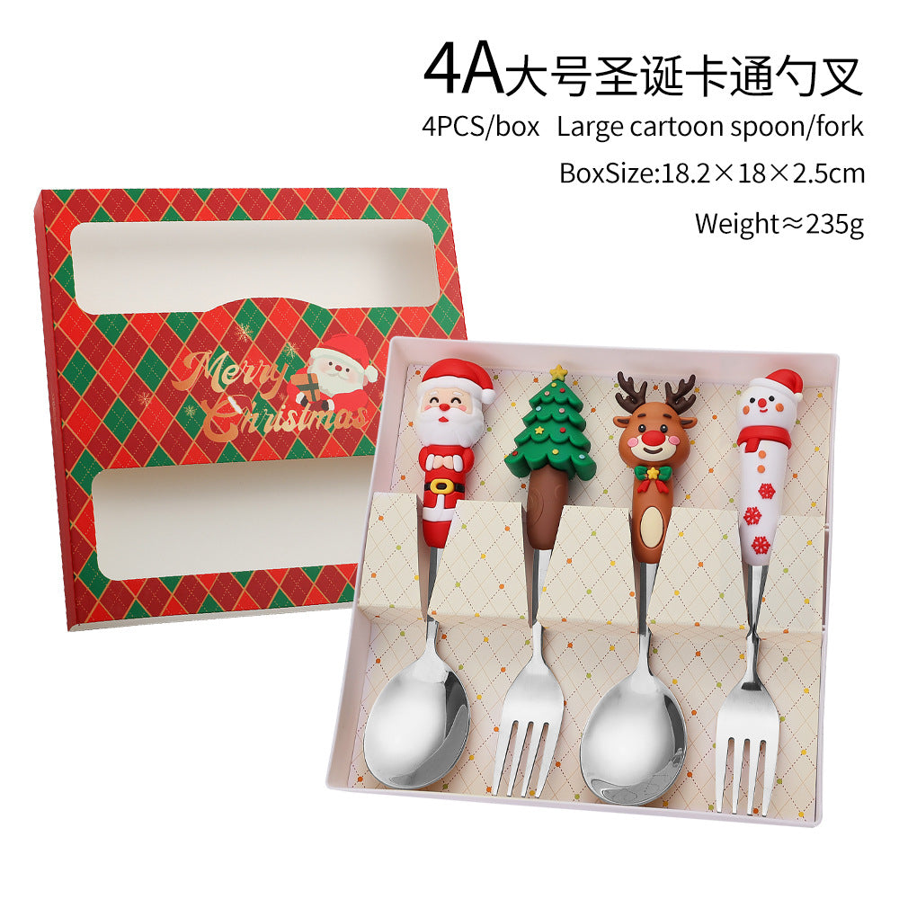 Jolly Holiday Helpers! Christmas Santa & Tree Spork Set in Shiny Gold