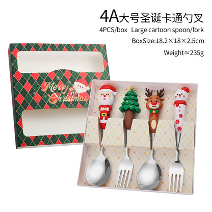 Jolly Holiday Helpers! Christmas Santa & Tree Spork Set in Shiny Gold