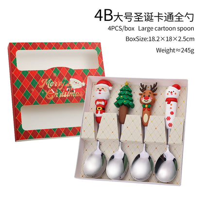 Jolly Holiday Helpers! Christmas Santa & Tree Spork Set in Shiny Gold