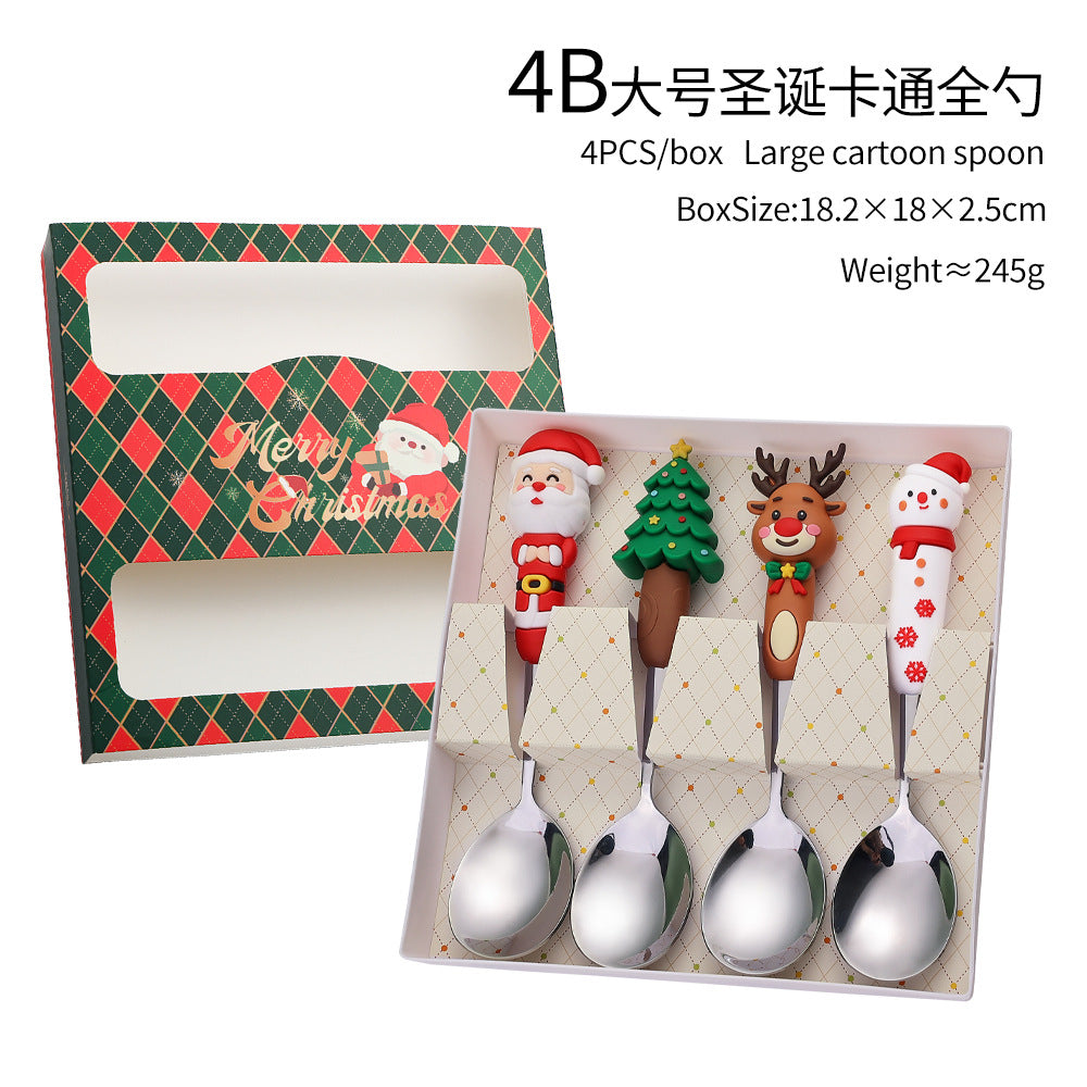 Jolly Holiday Helpers! Christmas Santa & Tree Spork Set in Shiny Gold