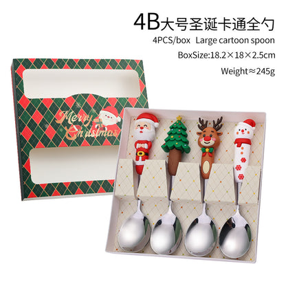 Jolly Holiday Helpers! Christmas Santa & Tree Spork Set in Shiny Gold