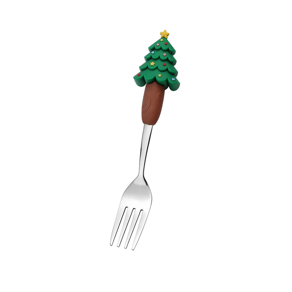 Jolly Holiday Helpers! Christmas Santa & Tree Spork Set in Shiny Gold