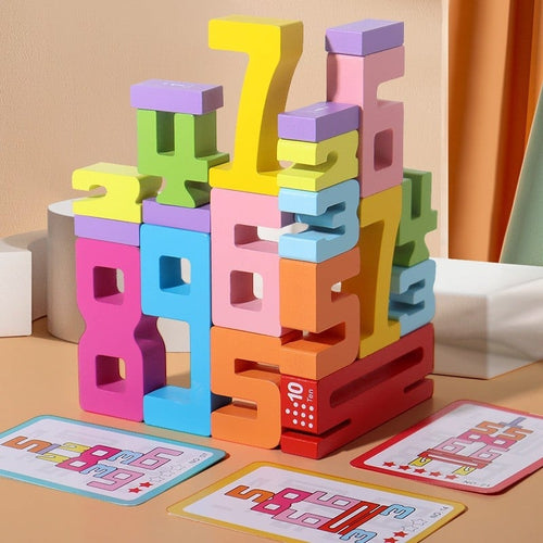 Wooden Number Building Block. Creative Montessori Stacking Toys. Early Educational Toy for Children(1 Box)