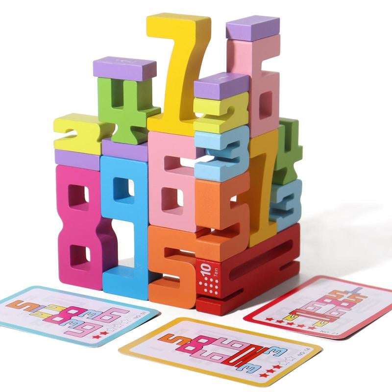 Wooden Number Building Block. Creative Montessori Stacking Toys. Early Educational Toy for Children(1 Box)
