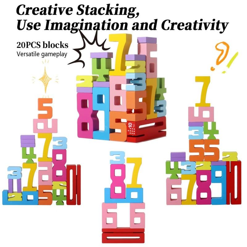Wooden Number Building Block. Creative Montessori Stacking Toys. Early Educational Toy for Children(1 Box)