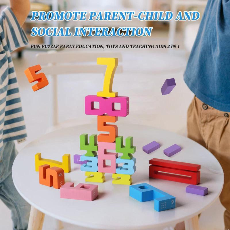 Wooden Number Building Block. Creative Montessori Stacking Toys. Early Educational Toy for Children(1 Box)